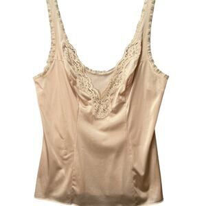 VTG Vassarette Lace Edge V-Neck Paneled Fitted Nylon Camisole Beige Women 12/14